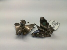 Vintage Mexico Sterling Silver & Turquoise Scew-Back Earrings - Butterfly