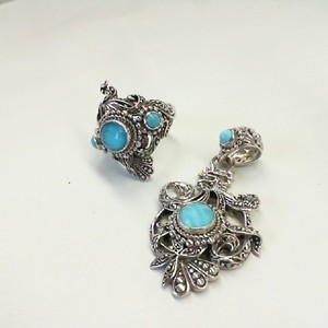 Sarda Sleeping Beauty Turquoise & Chalcedony Doublet Sterling Pendant & Ring