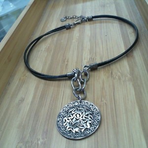 Round Sterling Silver Filigree Pendant With Leather Cord 