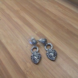 SARDA FILIGREE PUFFY HEART STERLING SILVER DANGLE EARRINGS