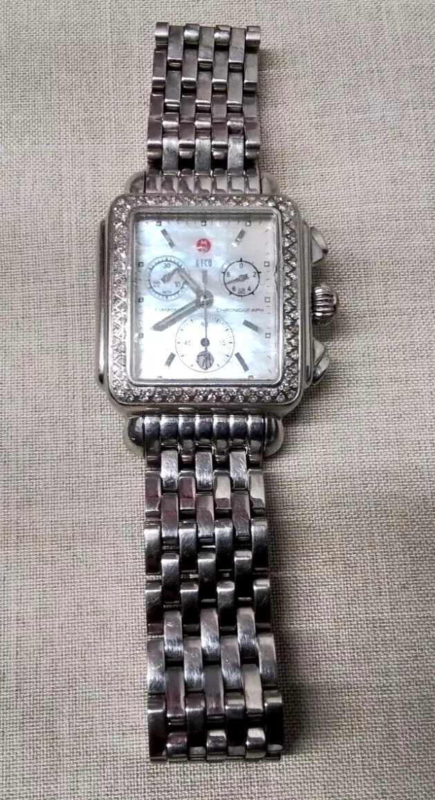 Michele Diamond Deco Swiss Quartz Chronograph Watch #MW06A01A1025 .60 CT TW