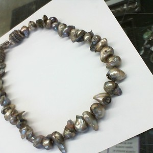 REAL HUGE SOUTH SEA GREY BAROQUE PEARL NECKLACE 20inches WITH BALI CLASP