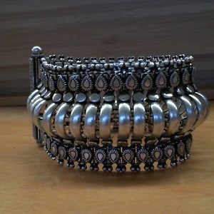 Intricate Indonesian or Indian Sterling Silver .80 Bracelet - 1.5in Wide, 7.25in
