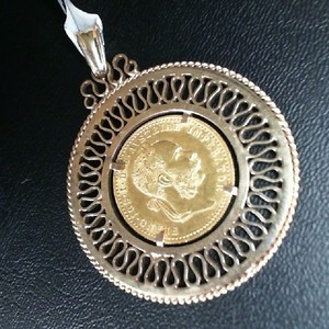 11.00 Grams; Austrian 1915 23K Ducat Coin in 14K Gold Pendant Charm