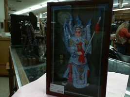 Hand-painted lacquer mask of Zhao Yun statue - Framed