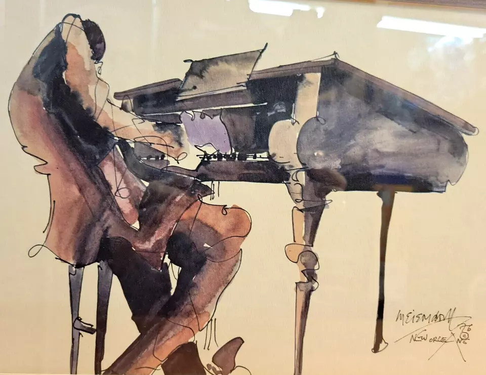 Vintage 1976 Watercolor NEW ORLEANS JAZZ MUSICIANS by Meisman, Framed & Signed