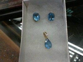 Set Jewelry , 14 K, 2.90 Grams; Pendant And Earrings  Set with Blue Topaz Gemsto