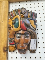 Painted Wood African Mask With Bird Headdress