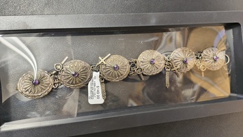 Sterling Silver And Amethyst Concho Bracelet with Crosses