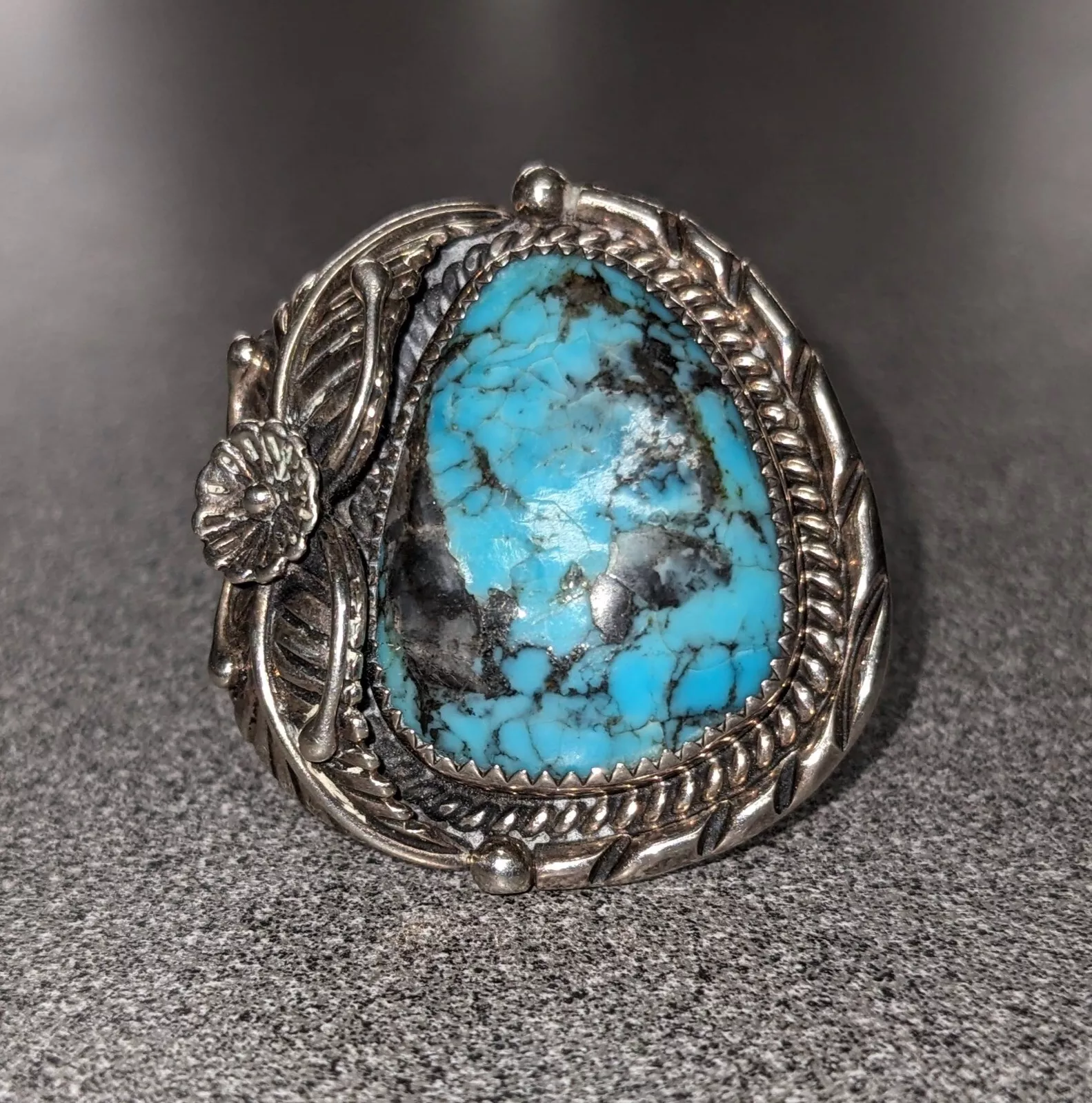 Turquoise Flower & Leaf Sterling Silver Ring