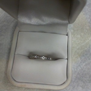 White Gold Band Ring With Row of Small Diamonds, 10K, Size 7