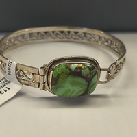 Gaspeite/Copper & Sterling Silver Bangle Bracelet
