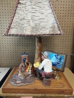Lamp with Bill Ohrmann figures, depicting Russel painting Keeomoa