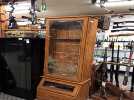 Wood and Glass Display Cabinet with Deer and Mountain Scene