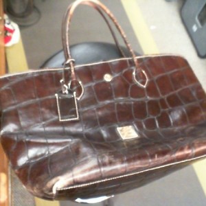 DOONEY & BOURKE VINTAGE DENNISON CROC BROWN LEATHER HANDBAG - TOTE