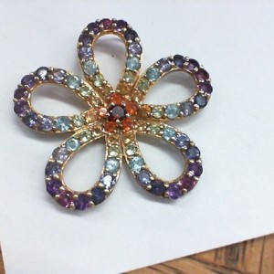 Gold over .925 Sterling Silver Pendant FLOWER PENDANT with Multi-Colored Gems