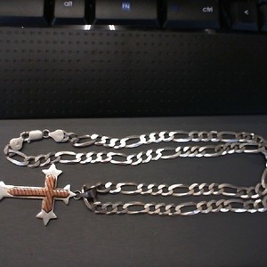 Figaro Silver Chain W Stainless Cross 