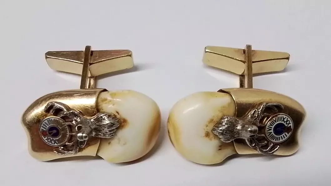 ANTIQUE 10K GOLD BPOE ELKS TOOTH CUFFLINK SET
