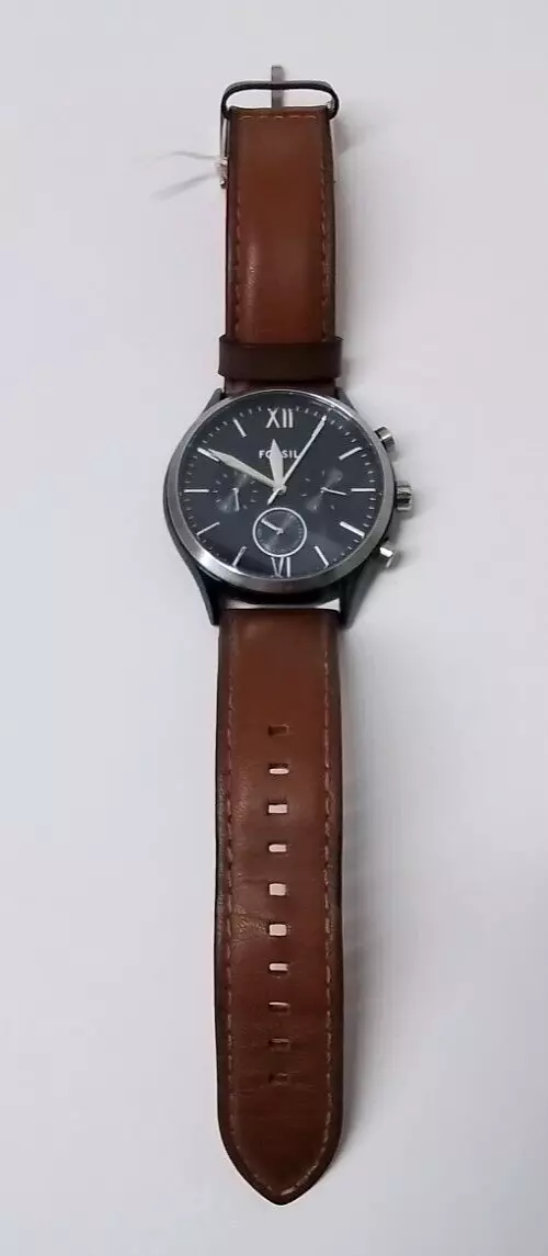AUTHENTIC FOSSIL FENMORE CHRONO SILVER BLUE BROWN LEATHER BQ2402 MEN'S WATCH