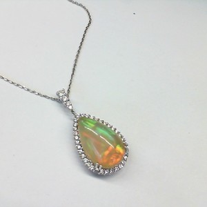  14K White Gold 6.30gms Necklace with Large  ETHIOPIAN OPAL & DIAMOND PENDANT