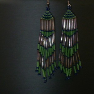  GREEN, BLUE, CLEAR BEADED EARRINGS