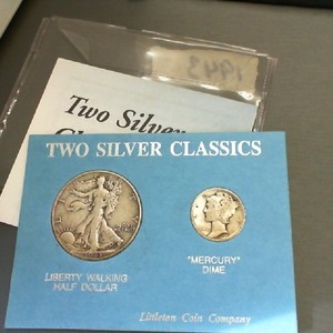 US SILVER COINS - TWO SILVER CLASSICS SET - 1943 WALKING LIBERTY & MERCURY DIME