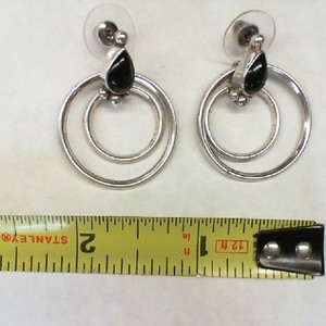  STERLING SILVER DOUBLE HOOP EARRINGS WITH TEAR DROP ONYX 