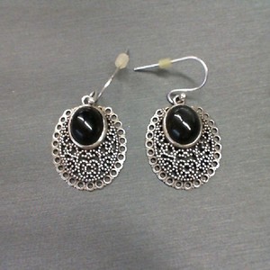 MEXICO STERLING FILIGREE WITH ROUND ONYX EARRINGS