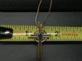  14K YELLOW GOLD CROSS WITH SAPPHIRE PENDANT ON 14K CHAIN