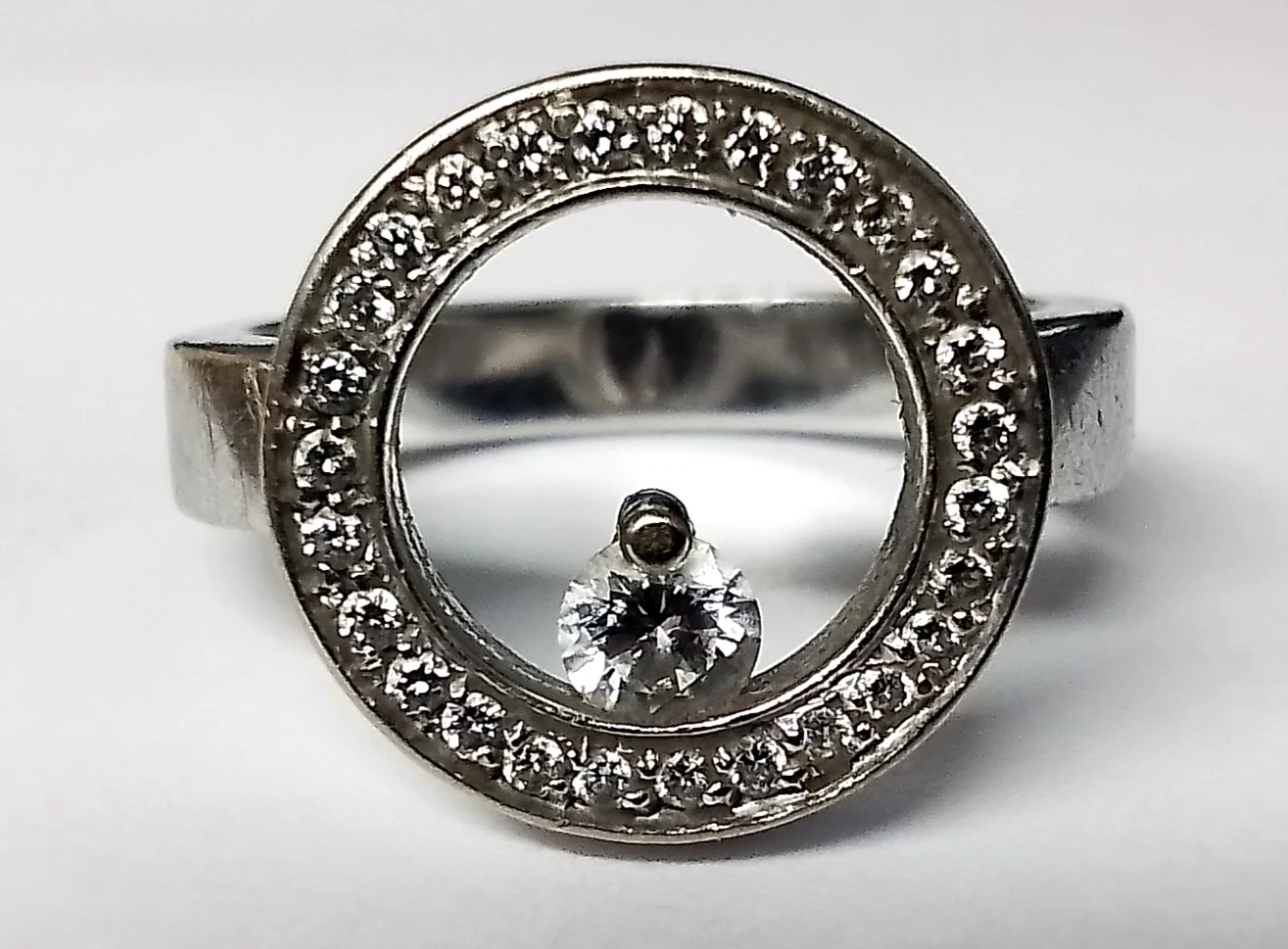 Rare Estate MOVADO ONO 18K White Gold Happy Diamond Ring - Sz 7 - 3.6mm - 9.2g