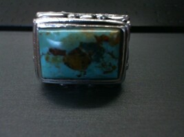 STERLING SILVER AND RECTANGLE TURQUOISE RING 14.50GMS