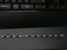  GOLD PLATED STERLING GARNET LINK BRACELET