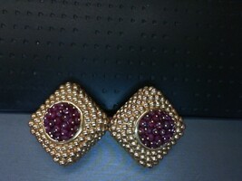 . .CLIP ON EARRING - VINTAGE BUBBLE TEXTURE RUBY EARRINGS ITALY 18K