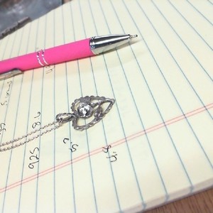 STERLING SILVER LINK CHAIN WITH STERLING HEART AND ROSE PENDANT