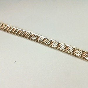  Gold 14kt 16.00gms Tri Color Woven Wheat Link & Diamond Cut Bracelet, 8"