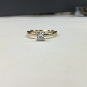 14K Yellow Gold 1/3 Carat Princess Cut Diamond Engagement Ring, Size 6.75