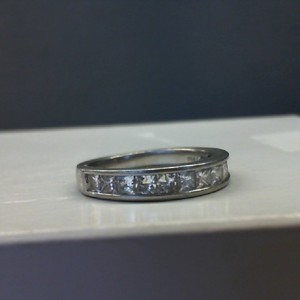  Platinum 0.950% 5.80gms Row of Emerald Cut Diamonds Band Ring, Size 7