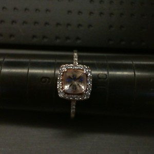 . .PRINCESS CUT MORGANITE AND DIAMOND RING SET IN 10K ROSE GOLD