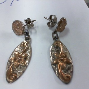  Vintage Mexico 925 Sterling and 14K Gold Flower and Swirl Earrings