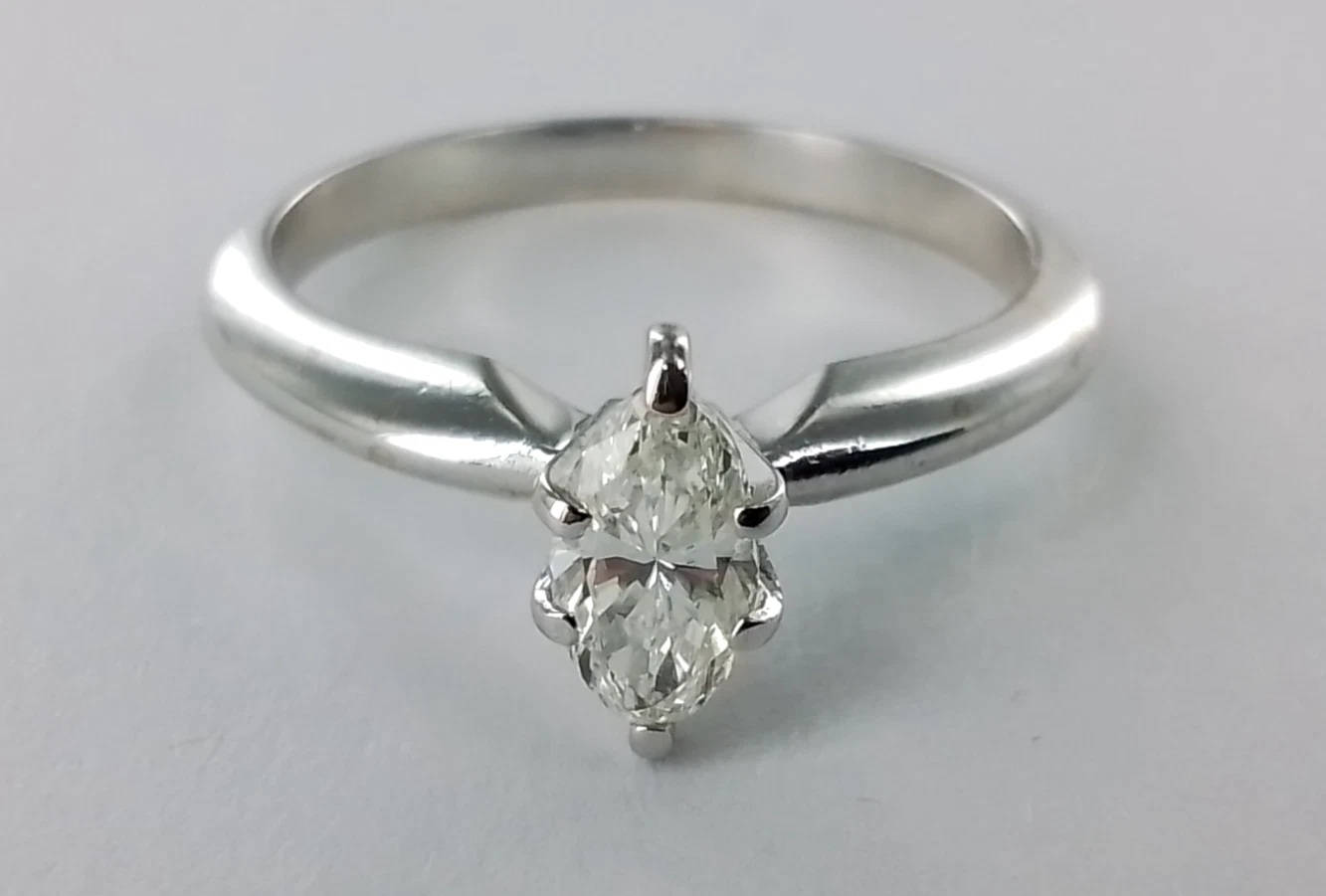 .25ct Marquise Cut Diamond Solitaire Ring 14k White Gold - Size 5.5 - 2.6g