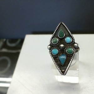  Vintage Sterling Silver 0.925% 3.90gms Diamond Shaped Multi Turquoise Cab Ring