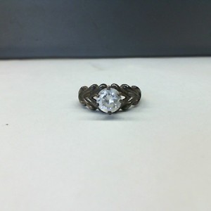  Antiqued Silver 0.925% 3.80gms Ring with Large Clear Faceted Stone, Size 7