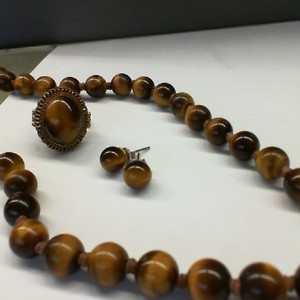 Silver 0.925% 1.50gms Vintage Sterling Silver & Tiger Eye Beaded Necklace Set