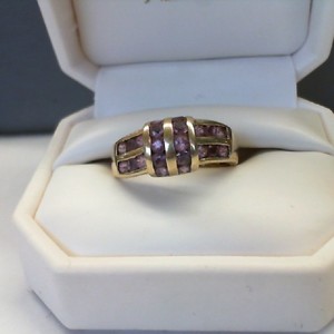 Gold 14kt 4.50gms Channel Set Pink Sapphire Ring, Size 10