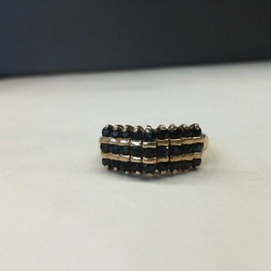  Yellow Gold 10kt 3.30gms Pave Dark Blue Sapphire Ring, Size 10