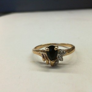  Gold 10kt Yellow 1.90gms Teardrop Dark Blue Sapphire Ring, Size 7
