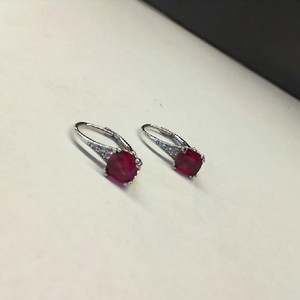 Sterling Silver 0.925% 2.20gms Radiant Cut Dark Pink Gemstone Hoop Type Earrings