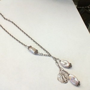 Sterling & Baroque Pearl "Recuerdo Del Lar" Blessed Virgin Mary Necklace