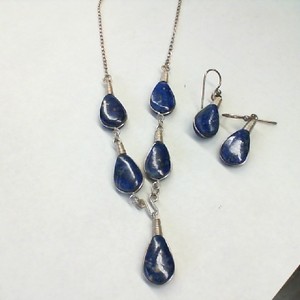  Sterling Silver 0.925% 21.00gms Teardrop Sodalite Necklace & Earrings Set