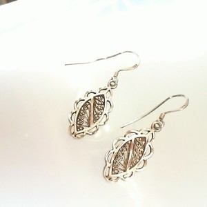  Sterling Silver 0.925% 2.40gms Oval Filigree Dangle Earrings